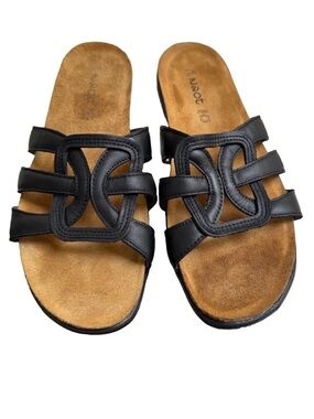 Naot Liv Banded Shoes Women 11/42 Black Leather Slip On Sandals Comfort Footbed